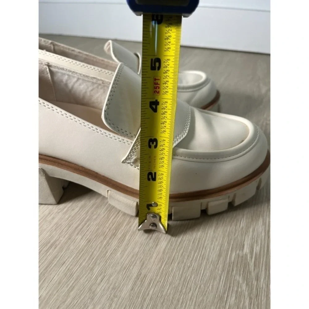Y2K Preppy Womens Platform Chunky Loafer Heels Faux Leather‎ White 6.5